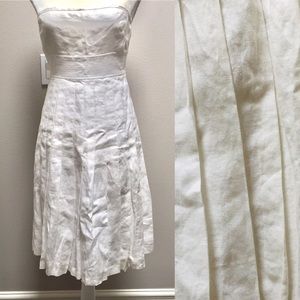J.Crew Linen Dress Pleated White Strapless Sz 2